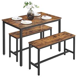VASAGLE Rustic Industrial Dining Table and Benches Set