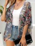Floral Puff Sleeve Kimono Cardigan for Women