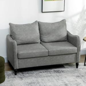 Modern 2-Seater Sofa with Wood Legs, Grey