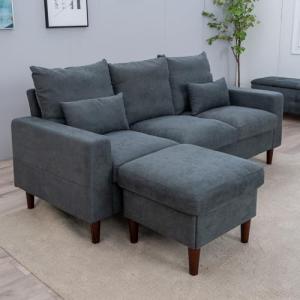 Panana Grey L-Shaped Linen Corner Sofa Set