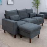 Panana Grey L-Shaped Linen Corner Sofa Set