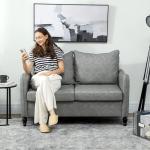 Modern 2-Seater Sofa with Wood Legs, Grey