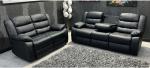 Black Leather Recliner Sofa with Cupholders