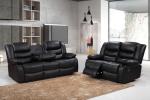Black Leather Recliner Sofa with Cupholders