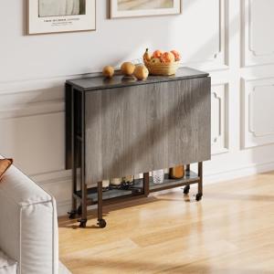 Folding Dining Table with Wheels and Storage