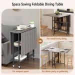 Folding Dining Table with Wheels and Storage