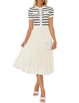 ZESICA Women's Striped Midi Dress in Beige