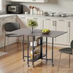 Folding Dining Table with Wheels and Storage