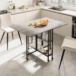 Folding Dining Table with Wheels and Storage