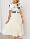 ZESICA Women's Striped Midi Dress in Beige
