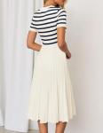 ZESICA Women's Striped Midi Dress in Beige