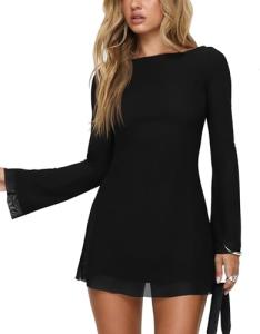 GOBLES Black Flare Sleeve A-line Mini Dress