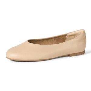 Beige Faux Leather Ballet Flats for Women