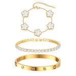18K Gold Plated Floral Stackable Bracelet Set