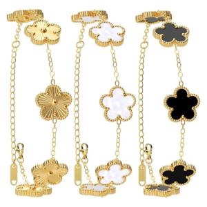 Trendy 18K Gold Plated Clover Bracelet Set
