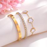 18K Gold Plated Floral Stackable Bracelet Set
