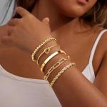 Trendy 14K Gold Plated Cuff Bracelets Set