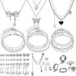 47-Piece Silver Jewelry Set for Women
