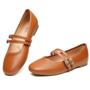 Comfortable Brown Mary Jane Flats for Women