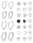 Jstyle Hypoallergenic Silver Stud Hoop Earrings Set