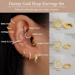14K Gold Plated Huggie Hoop Earrings Set