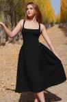 Elegant Black Square Neck A-Line Midi Dress