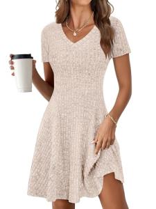 ANRABESS Women's Casual Summer V-Neck Swing Dress