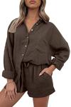 AUTOMET 2 Piece Sets For Women Lounge Wear Matching Two Piece Pajama Fashion Oversized Shirts And Shorts Spring Outfit 2026 01Brown M