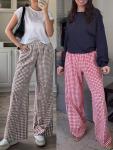 ANRABESS Women's Gingham Palazzo Pants with Pockets