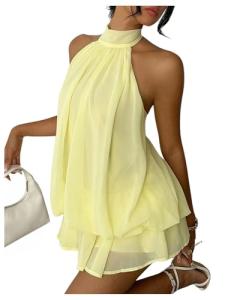 Verdusa Women's Chiffon Halter Mini Wedding Dress