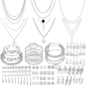 69 Pieces Silver Jewelry Set for Women