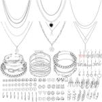 69 Pieces Silver Jewelry Set for Women