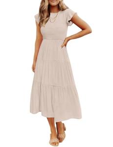 ZESICA Women's Summer Flutter Sleeve Midi Dress