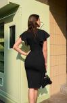 Vintage Black Ruffle Sleeve Bodycon Midi Dress