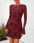 BTFBM Floral Long Sleeve Wedding Guest Dress