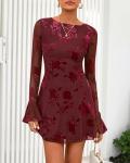 BTFBM Floral Long Sleeve Wedding Guest Dress