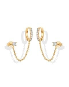 PAVOI 14K Gold Double Piercing Chain Earrings