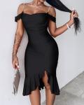 Chic Black Midi Dress with Pearl Straps