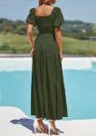 Women's Summer Puff Sleeve Maxi Dress - Army Green
