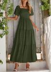 Women's Summer Puff Sleeve Maxi Dress - Army Green