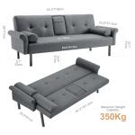 Panana Click Clack Gray Sofa Bed with Cup Holders