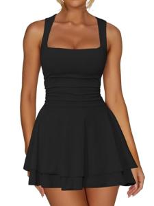 Kaximil Women's Black Square Neck Party Mini Dress