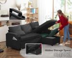 DURASPACE Dark Gray Sofa Bed with Storage and USB