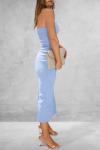 Light Blue Strapless Bodycon Maxi Dress for Women