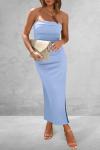 Light Blue Strapless Bodycon Maxi Dress for Women
