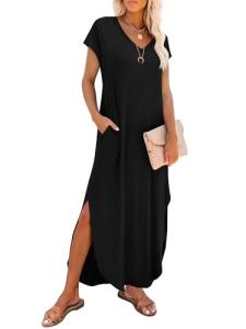 RUMIA Women's V Neck Maxi Dress with Pockets