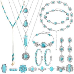 20-Piece Silver Bohemian Jewelry Set for Women