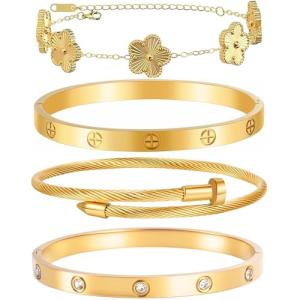 4-Pack 18K Gold Plated Bracelets for Women