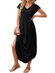 RUMIA Women's V Neck Maxi Dress with Pockets