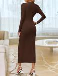 ZESICA Women's Brown Long Sleeve Bodycon Dress